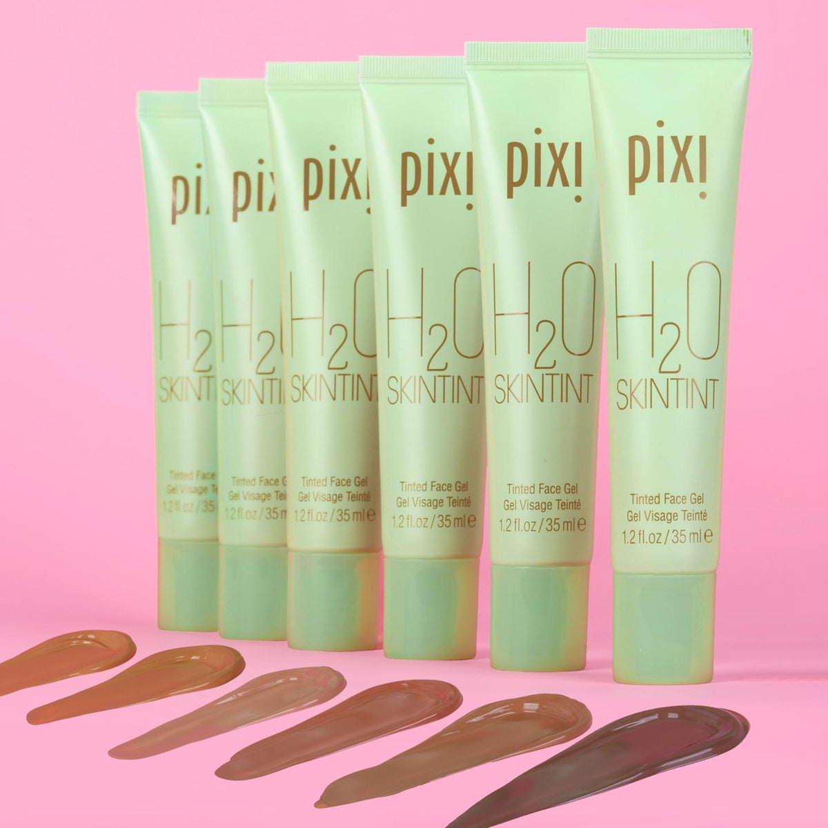 Pixi H2O Skintint tubes on a pink background