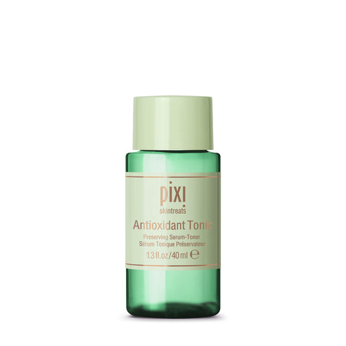 Pixi SkinTreats Antioxidant Toner in a 40ml glass bottle with a pale green cap and a light green label, set against a plain white background. view 1